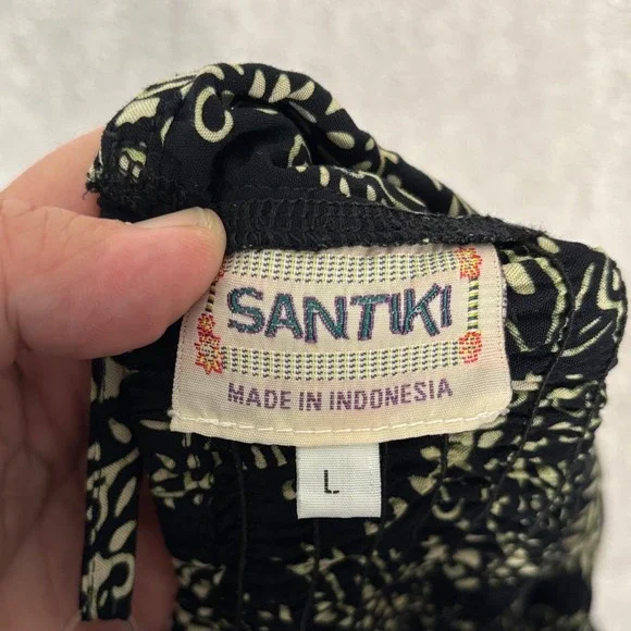 Santiki Tiered Midi Dress Women's Size L Floral Print Black Brown Bohemian Fairy - Picture 3 of 14